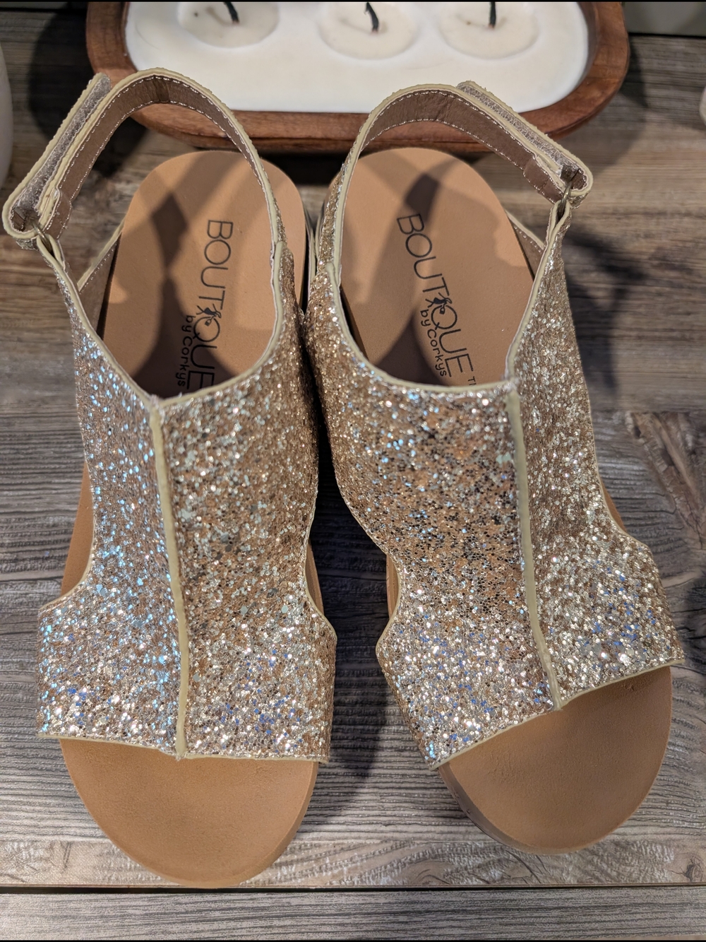 Corkys Boutique Glitter Slingback Wedge Sandals - Gold - Picture 2 of 5